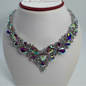 AB And Silver Crystal Statement Bib Rhinestone Necklace And Earrings